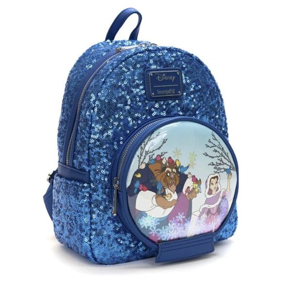 Loungefly Disney Beauty and the Beast Snow Globe Sequin Mini Backpack